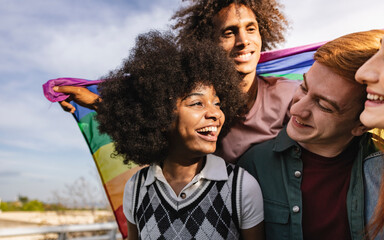 group of diverse young lgbt gay pride - - Diversity concept - gay and lesbian, focus on african american woman -