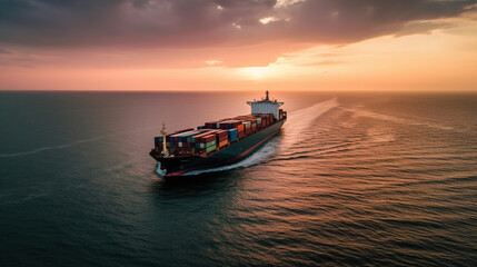 Fototapeta premium Container ship transporting cargo as it travels from a cargo yard port to a bespoke ocean freight shipping idea. generative ai.
