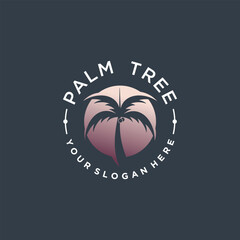 Palm tree logo design template with circle element