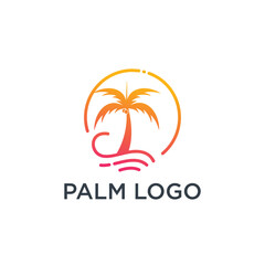 Palm tree logo design template with circle element