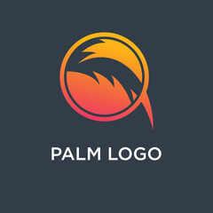 Palm tree logo design template with circle element