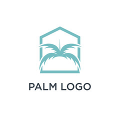 Palm tree logo design ilustration with house concept