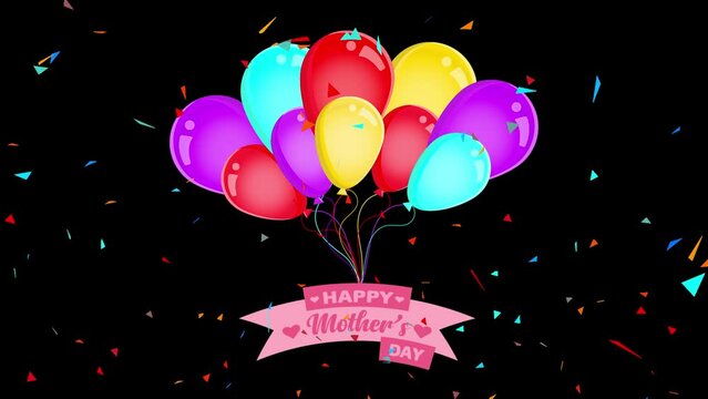 Happy mothers day with colorful balloon flying in the air