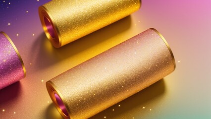 An Interesting Image Of Three Rolls Of Gold And Pink Glitter AI Generative