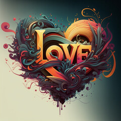 Illustration of a colorfull heart with the word Love