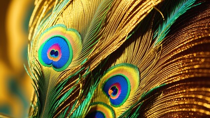 Naklejka premium A Compelling Close Up Of A Bunch Of Peacock Feathers AI Generative