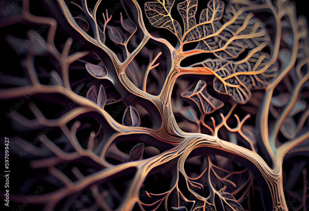 Poster fractal background with leaves generative ai technology.
