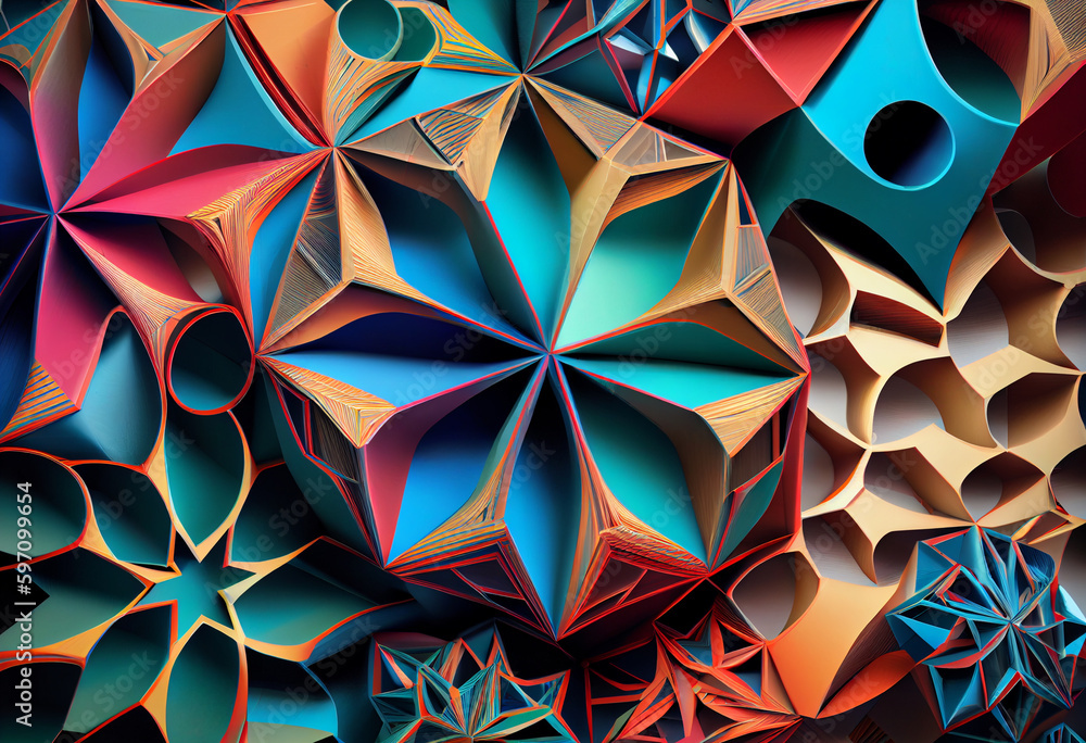 Poster A mosaic of interlocking fish scales, each with its own unique color and texture. Generative AI technology.