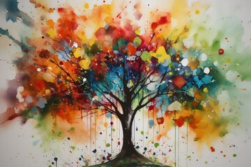 Naklejka na ściany i meble Colorful abstract tree painting. Generative AI