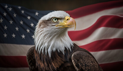 American eagle on USA flag. Memorial Day, 4th of July, Independence Day, Celebration Concept, Generative AI