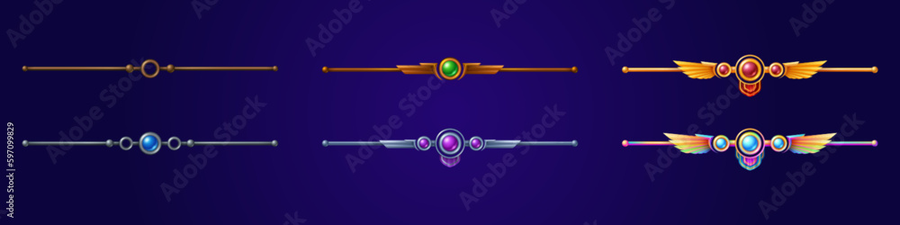 Poster fantasy game rank ui border badge icon for avatar vector design. ancient frame divider with gem set 