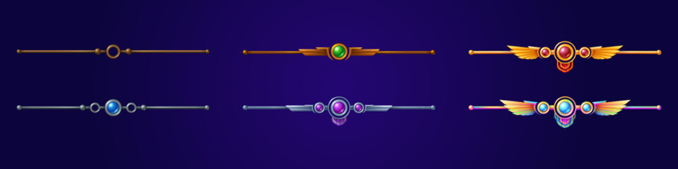 Fantasy game rank ui border badge icon for avatar vector design. Ancient frame divider with gem set in gold and silver for user progress illustration. Insignia medieval achievement decoration.