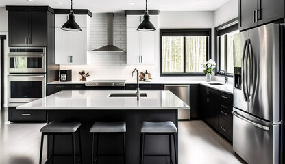 Beautiful sleek and modern kitchen, Generative AI