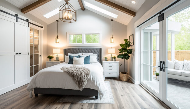 Beautiful Bedroom in new luxury home, Generative AI
