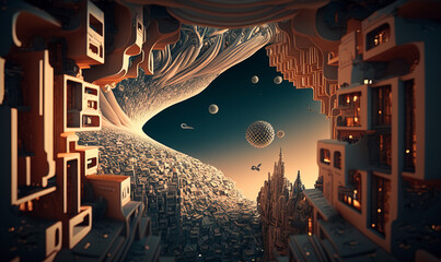Flying city. surreal fantasy landscape. Generative AI