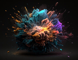Colorful magic explosion on dark background. surreal mystical fantasy artwork. Generative AI