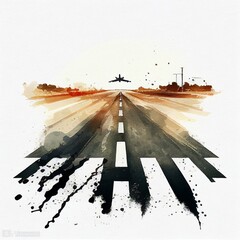 airplane runway watercolor style Generative AI
