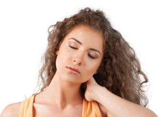 Young woman rubbing the back of her neck