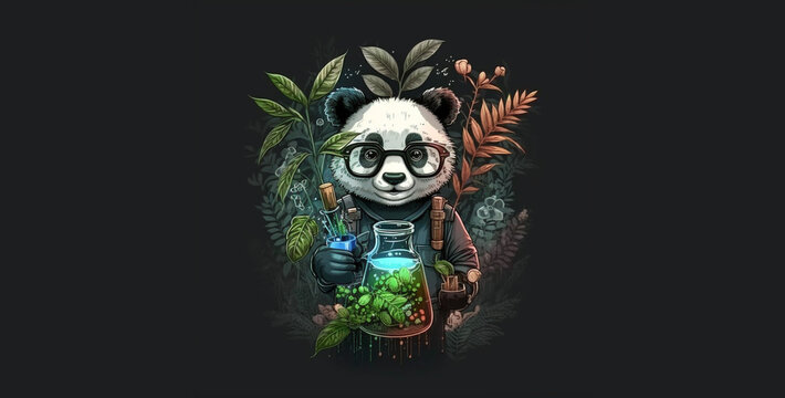 A cute panda wearing glasses holding plants in hand  hd wallpaper
