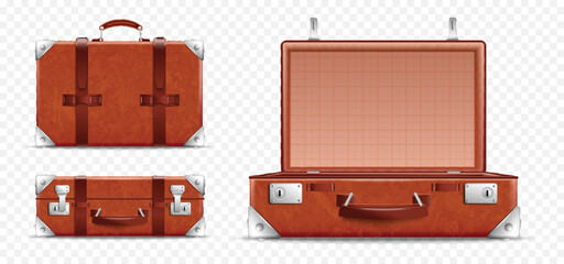 Realistic Retro Travel Baggage Transparent Icon Set