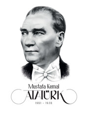 Mustafa Kemal Atatürk portrait, vector design (1881-1938), founder and first president of the Republic of Turkey.