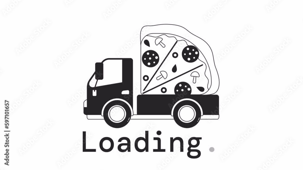 Poster pizza truck bw loader animation. local pizzeria takeout, delivery. flash message 4k video footage. i