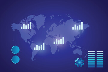 chart analysis concept. graph and world map on blue color background. World Map Technology Global Connection.
