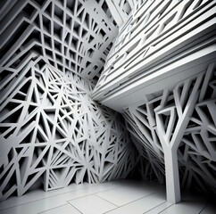 White intricate wall, 3D, abstract architecture with futuristic design, 4K, 5K, Generative AI