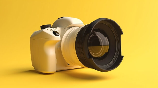 A Model of a camera isolated on yellow background, 3d rendered 