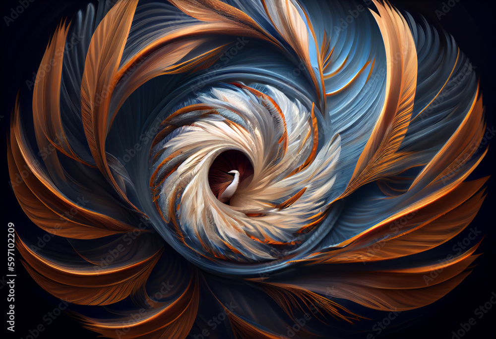 Poster a swirling vortex of feathers and wings. generative ai technology.
