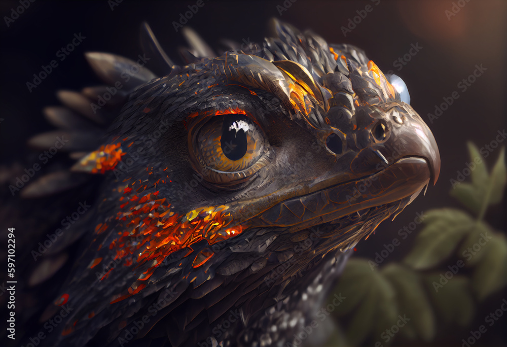 Poster close up of the head of a dragon generative ai technology.