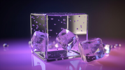 Illustration of a glass cube with on dark background