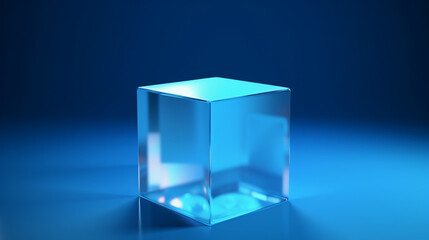 Illustration of glass cube on blue background