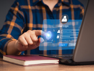 Log in to the system with a fingerprint on the virtual screen from a laptop