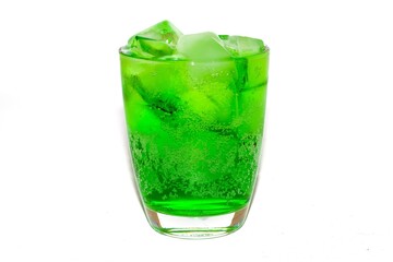 Glass of water with mint green color.
