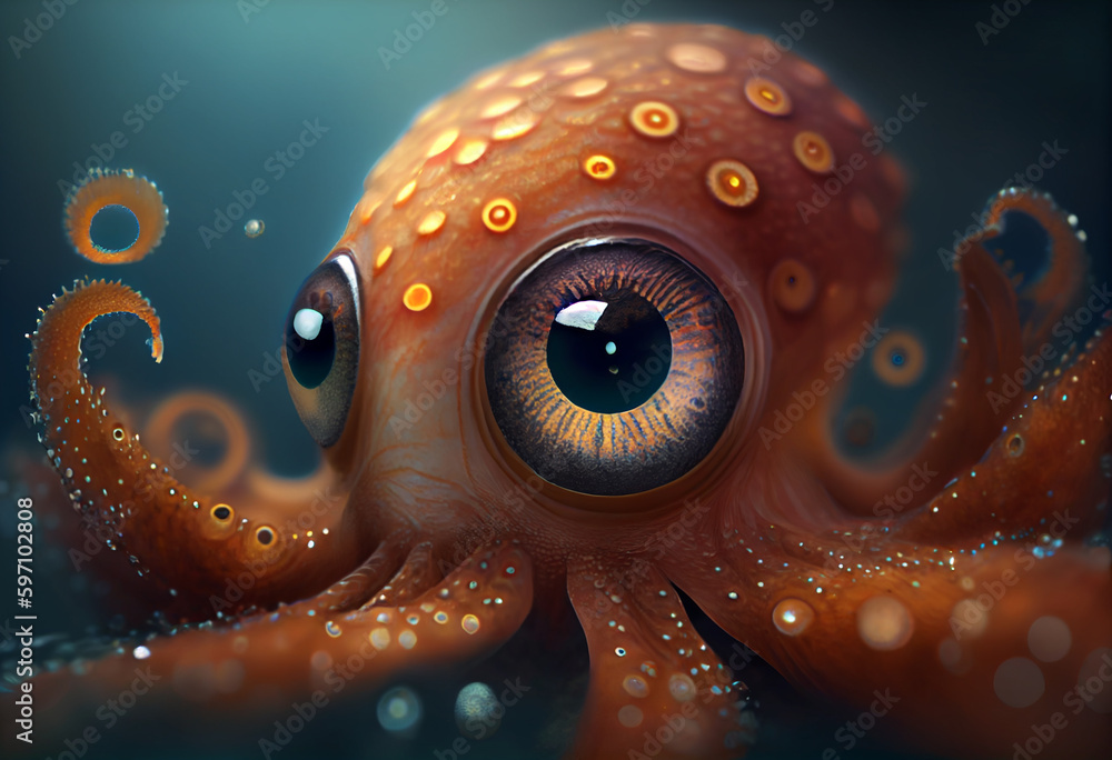 Poster the octopus's large, round eyes gave it a curious, almost alien-like appearance. generative ai techn