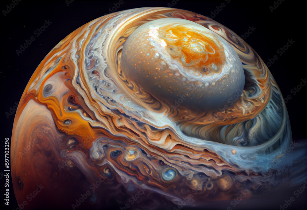 Poster a vibrant, swirling mass of colors and textures that resembles the surface of jupiter. generative ai