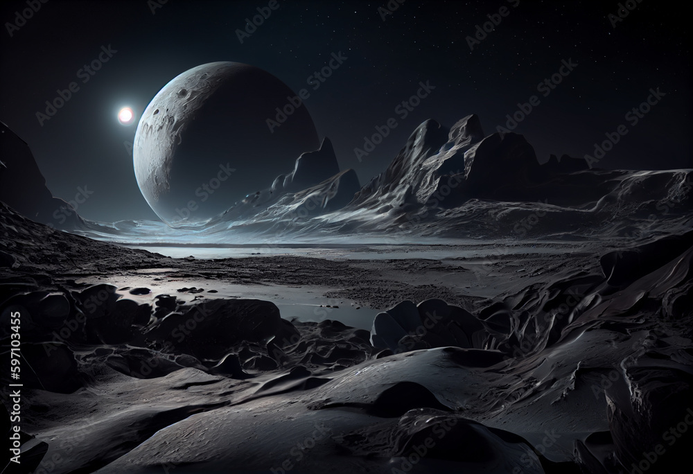 Aufkleber a dark and mysterious landscape that resembles the surface of pluto generative ai technology.