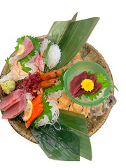Japanese set meal. Salmon, fish, shrimp, octopus tentacles, scallop(Hotate).