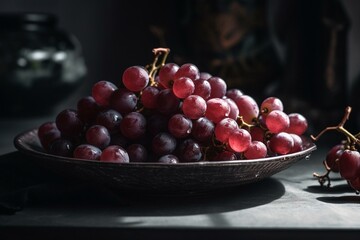 Juicy crimson grapes served on plate. Generative AI