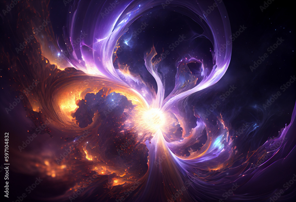 Poster a vast, dark expanse punctuated by bright stars and swirling nebulas. generative ai technology.