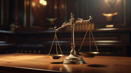 Law theme, mallet of judge, wooden desk background, copy space