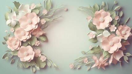 Flower frame with space for your text. Pastel colors. Greeting card design, birthday, mother's day, wedding, etc. AI generated. - obrazy, fototapety, plakaty