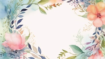Watercolor floral background with place for text. Watercolor painting. Greeting card design, birthday, mother's day, wedding, etc. AI generated.