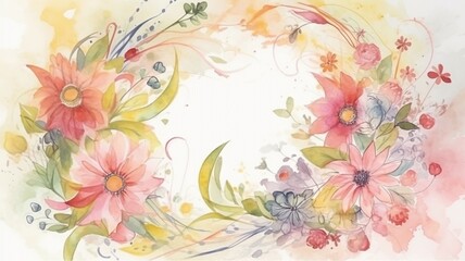 Watercolor floral background with place for text. Watercolor painting. Greeting card design, birthday, mother's day, wedding, etc. AI generated. - obrazy, fototapety, plakaty