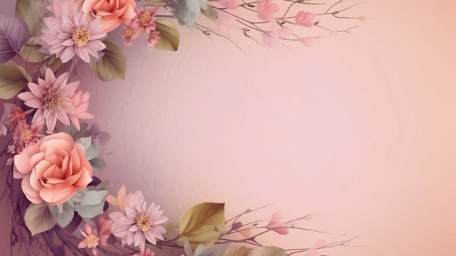 Fototapeta Watercolor floral background with place for text. Watercolor painting. Greeting card design, birthday, mother's day, wedding, etc. AI generated.