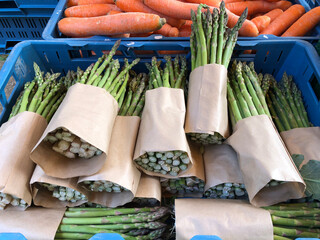 Bundles of fresh green asparagus 