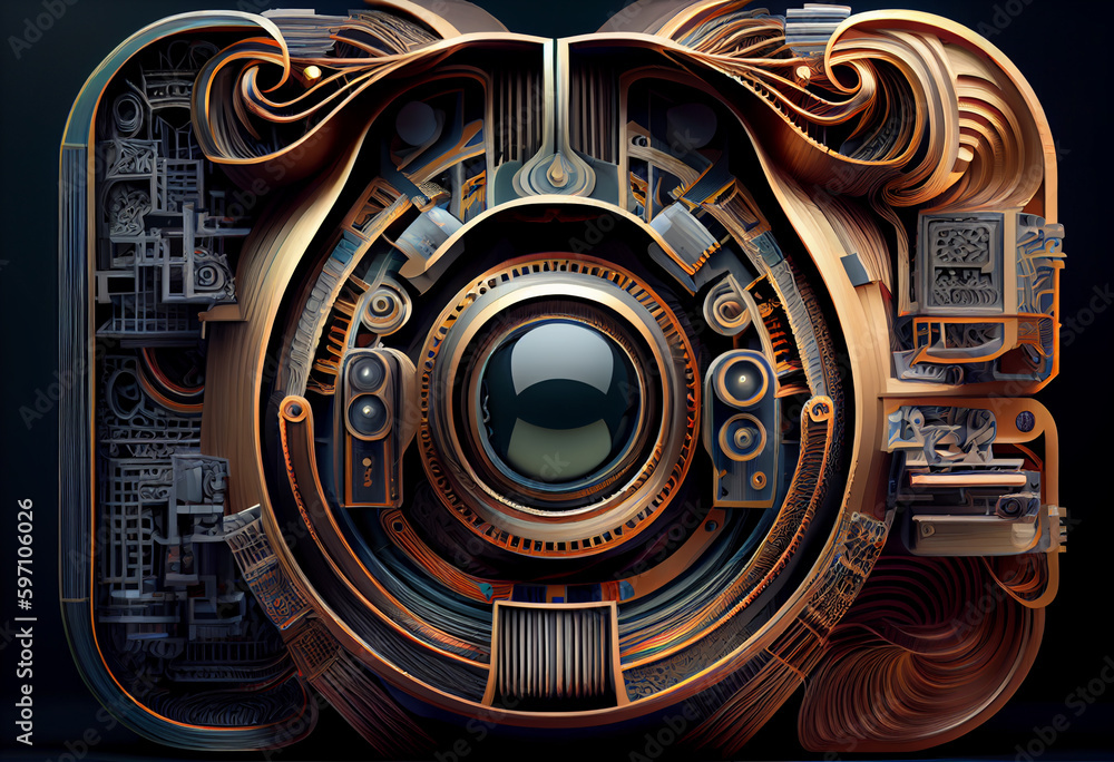 Poster a complex, multi-layered pattern of interlocking shapes that resembles a digital circuit board. gene