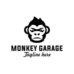 logo monkey with a wrench, logo for a motorcycle repair shop or a motorcycle community
