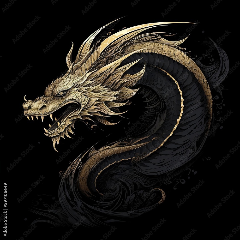 Wall mural chinese dragon symbol avatar emblem on black background